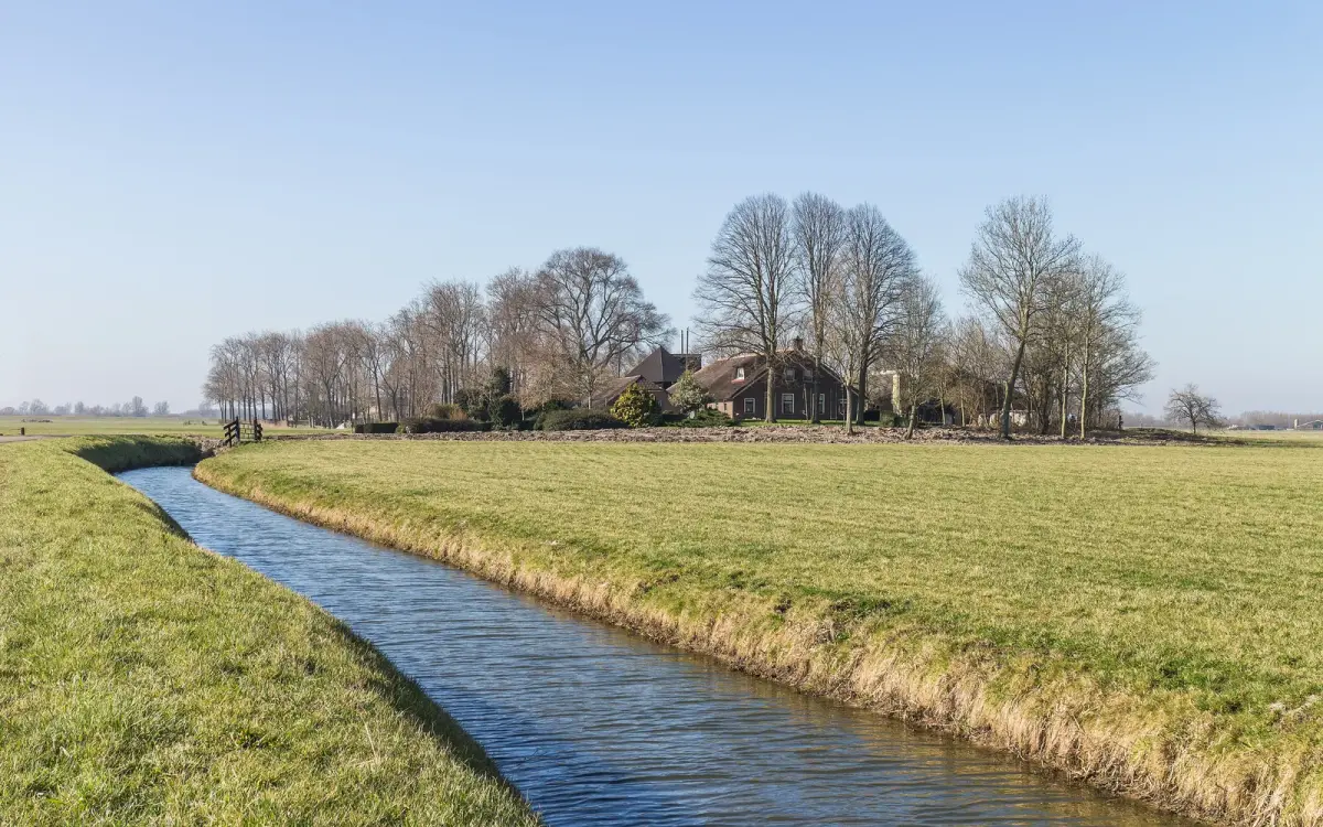 Melkveebedrijf in de polder bij Kampen, het soort Nederlandse veehouderij waarvoor de Lbv een uitkoopregeling bood