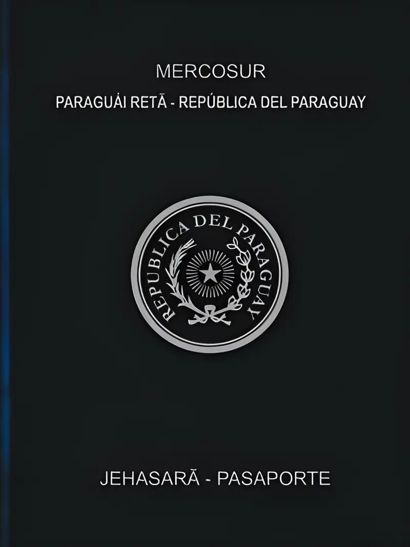 De cover van een Paraguayaans paspoort met het nationale zegel, het bewijs van de Paraguayaanse nationaliteit